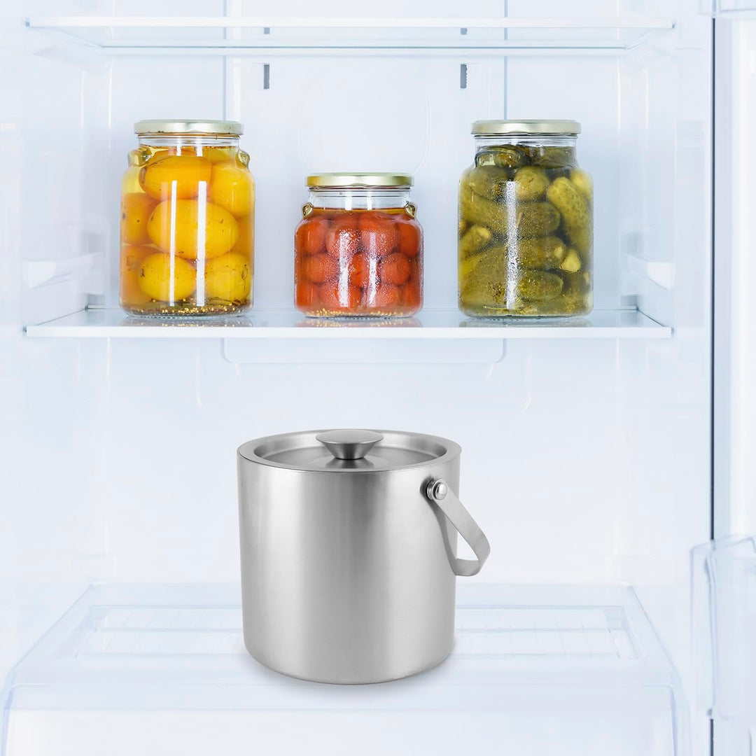 QWORK® 3L Eiskübel aus 304 Edelstahl mit Doppelwand, Deckel und Eiszange – ideal für Hausbars, Party