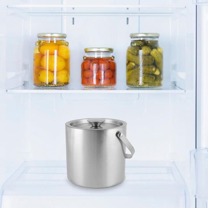 QWORK® 3L Eiskübel aus 304 Edelstahl mit Doppelwand, Deckel und Eiszange – ideal für Hausbars, Party