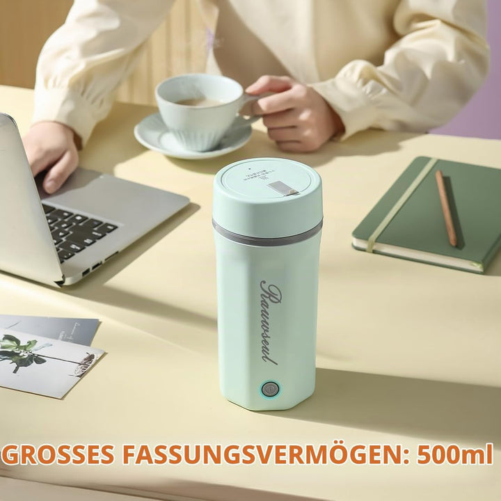 Elektrischer Reise-Wasserkocher 500ml, Tragbarer Mini-Wärmebecher, 3-in-1, Mini-Thermoskanne 304, Ge