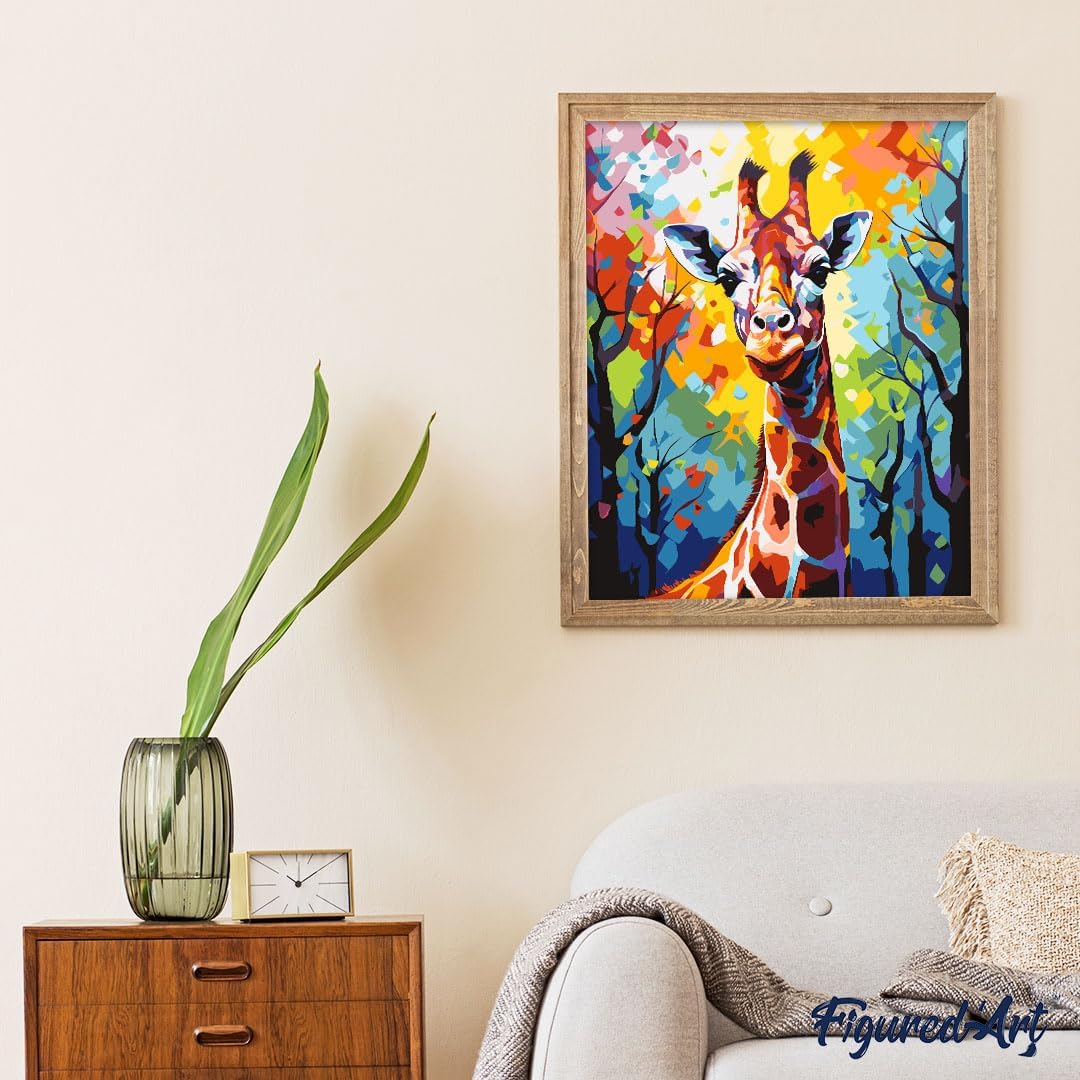 Figured'Art Malen Nach Zahlen Erwachsene Mit Rahmen Giraffe Farbenfroh Abstrakt - Paint by Numbers B