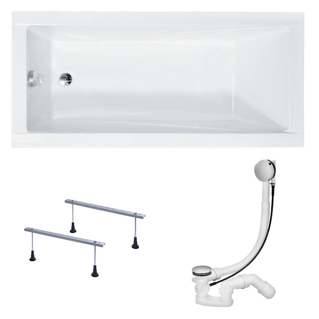 KOLMAN Badewanne MODERN Rechteck 180x80 ohne Verkleidung, Ablaufgarnitur und Füssen Komplettset 3in1