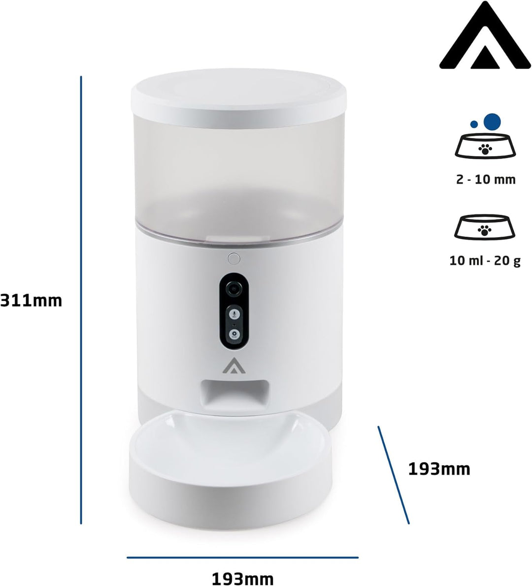 Automatischer Futterspender - 4 Liter - 3MP Kamera, WiFi und App - Futterprogrammierung, bidirektion