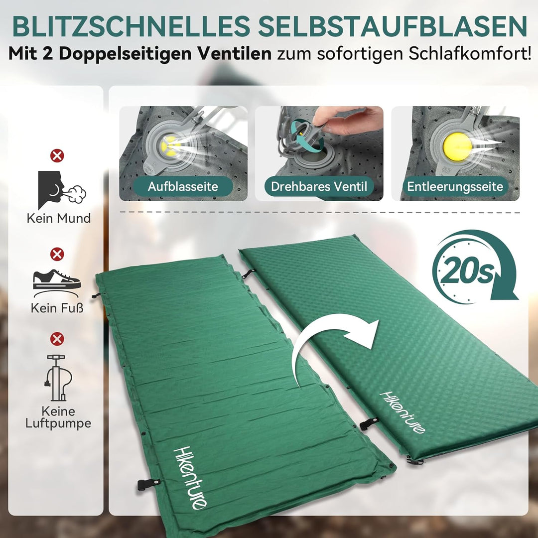 HIKENTURE Isomatte Selbstaufblasend, 5CM Dicke Camping Matratze aus Schaumstoff, Selbstaufblasbare L
