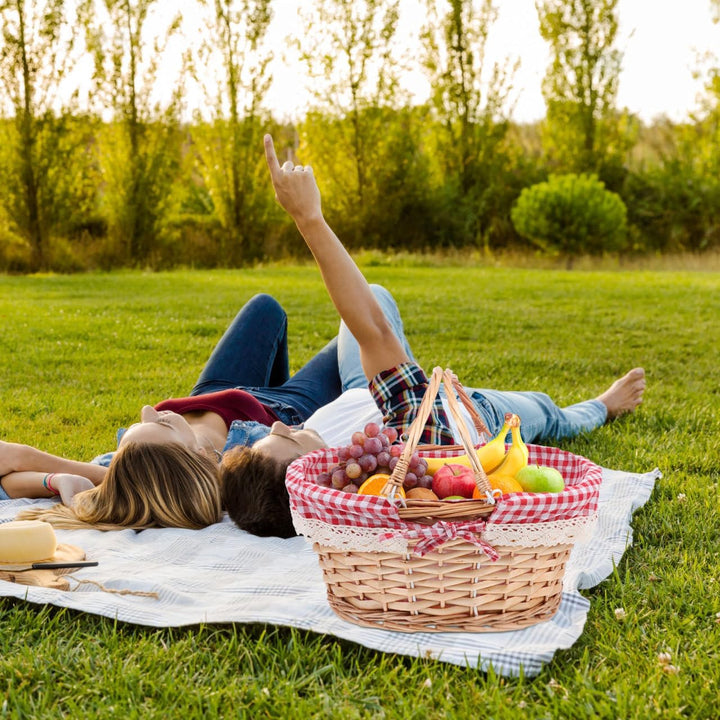BESTonZON Picknickkorb aus Weide, geflochtener Korb mit Liner &amp; Henkel – Deko &amp; Aufbewahrung für Cam