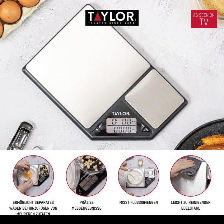 Taylor Pro, Digitale Küchenwaagen für Lebensmittel, Wiegen mit Dualer Plattform, Professioneller Sta