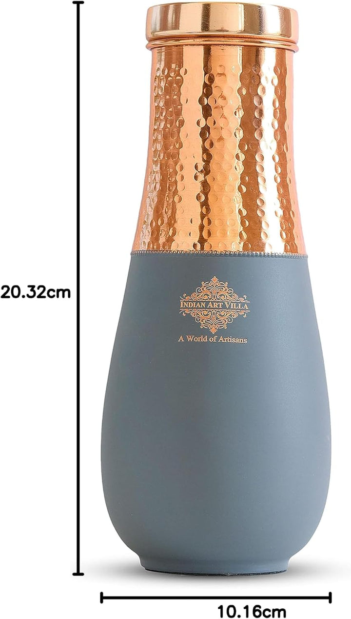INDIAN ART VILLA Pure Copper Schlafzimmer Wasserflasche mit eingebautem Glas, gehämmertes Antik-Desi