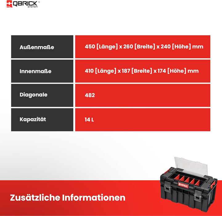 Qbrick System Werkzeugkoffer Werkzeugkasten Leer Werkzeugkiste PRO 500 Expert Schwarz Rot 450 x 260