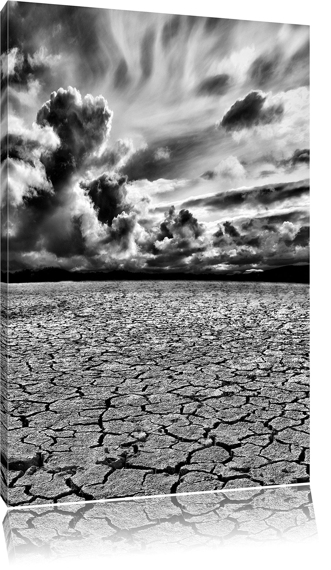 Pixxprint Monocrome, Ausgetrocknete Wüstenlandschaft, Format: 100x70 auf Leinwand, 100x70