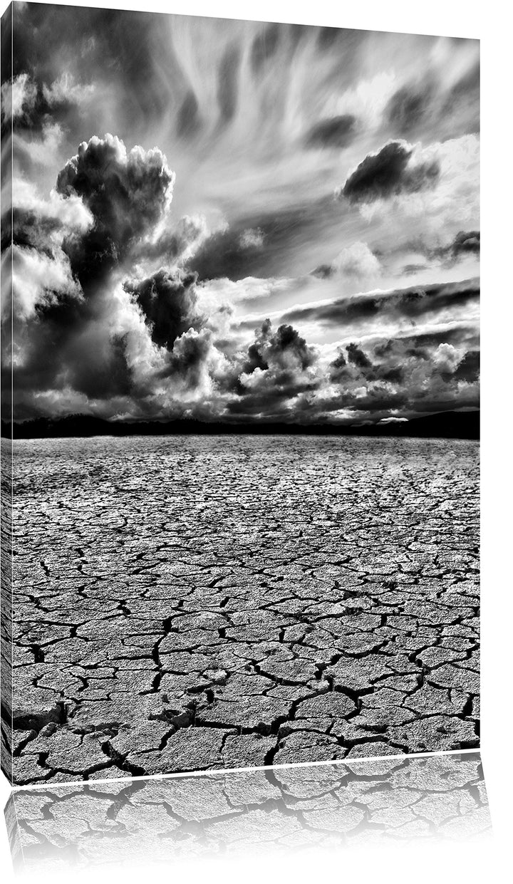 Pixxprint Monocrome, Ausgetrocknete Wüstenlandschaft, Format: 100x70 auf Leinwand, 100x70