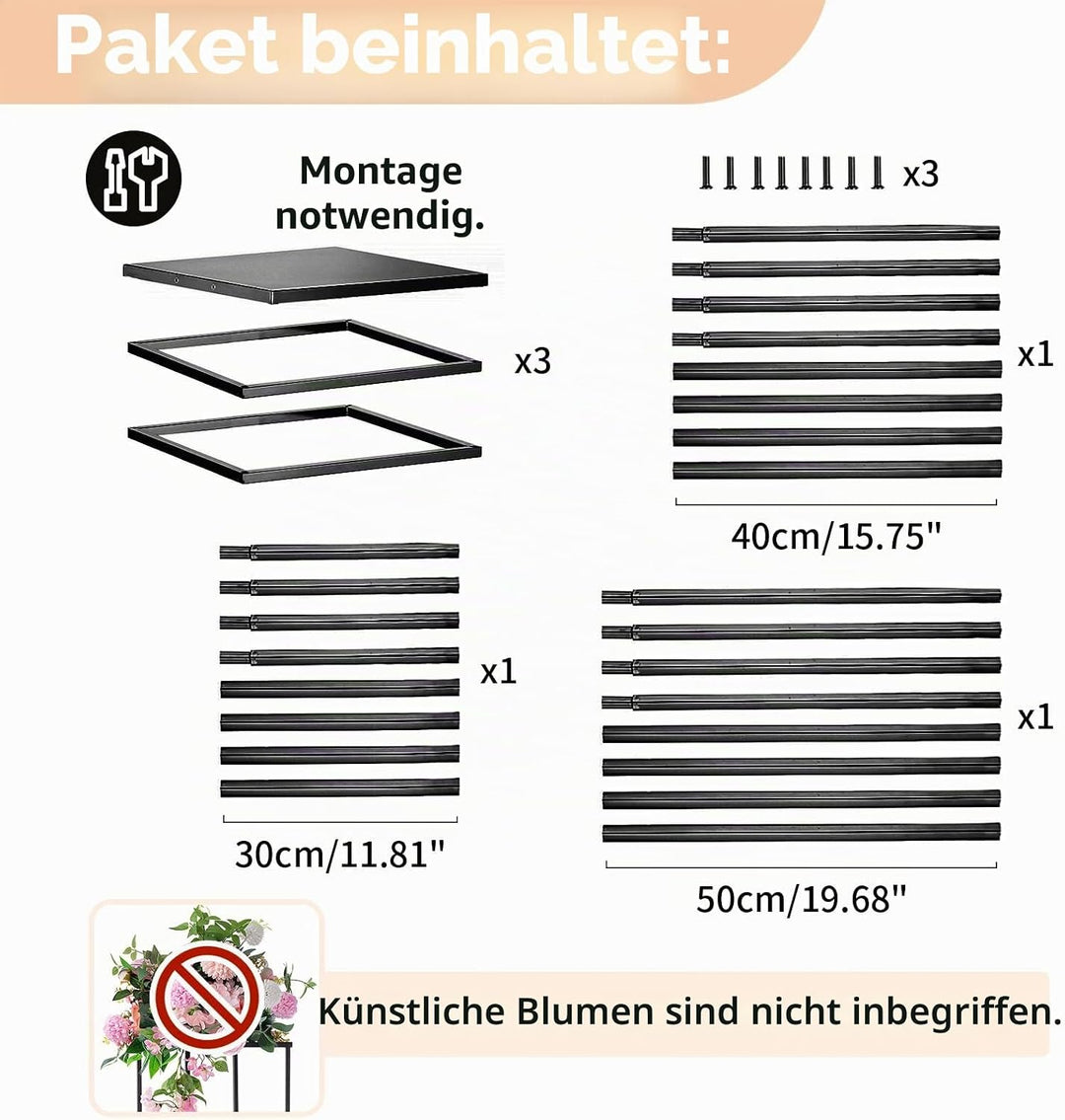 Nuptio Schwarze Vase Hochzeit Mittelstücke 3 Stück Hohe Pflanze Stehen Blumenvasen Metall Display Ti