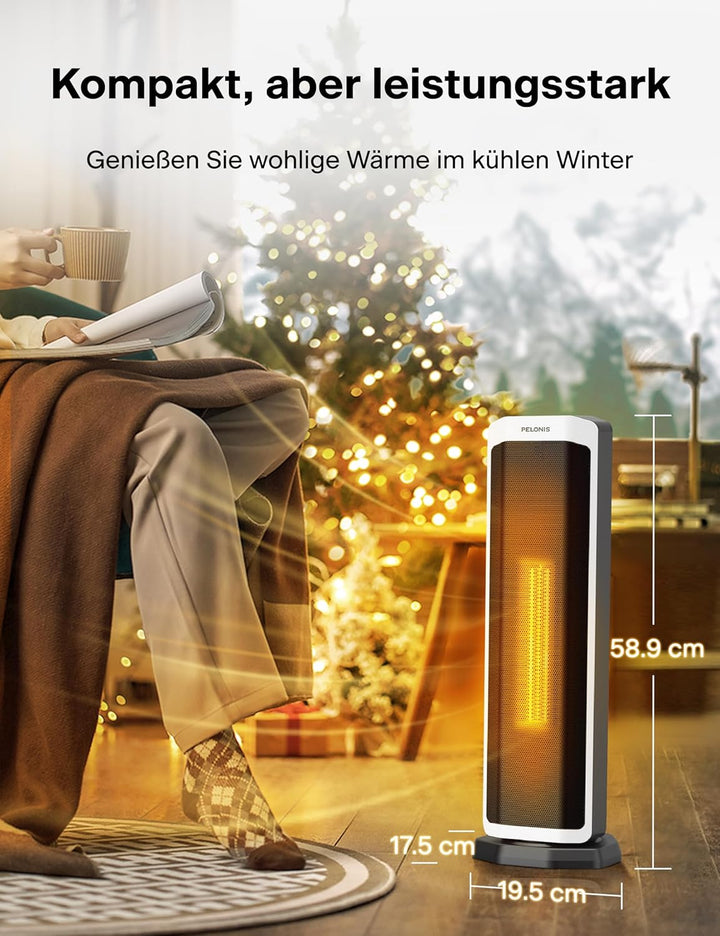 PELONIS Elektrischer Heizlüfter 2000W mit Fernbedienung, 3S Schnellheizung & ECO Modus, 75° Oszillat