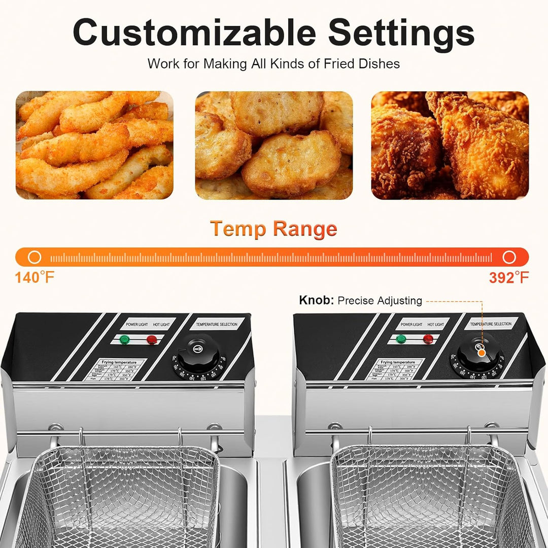 Friteuse Öl 2 x 6L Doppel Fritteuse mit 60-200℃ Einstellbare Temperatur 5000W Edelstahl Friteuses mi