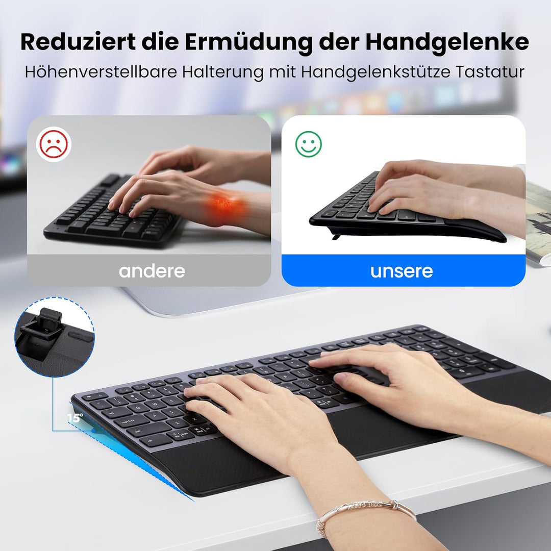CITLLA Upgrade M9100 Kabellose Tastatur Maus Wiederaufladbare Ergonomische Tastatur mit Hintergrundb