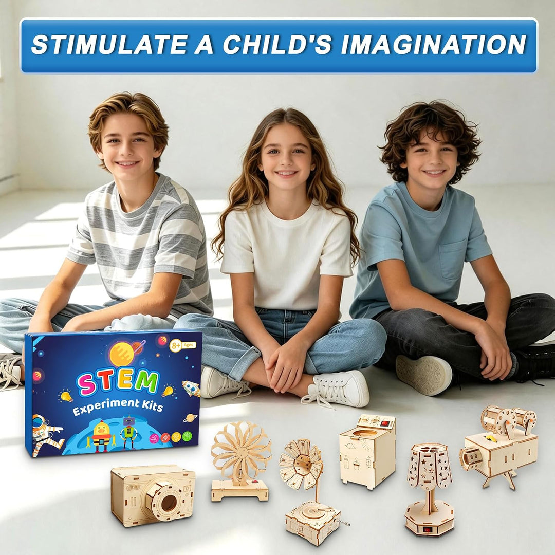 6 Stück Experimente für Kinder ab 8+ Holzbausatz Kinder Experimentierkasten | STEM Elektronik Baukas