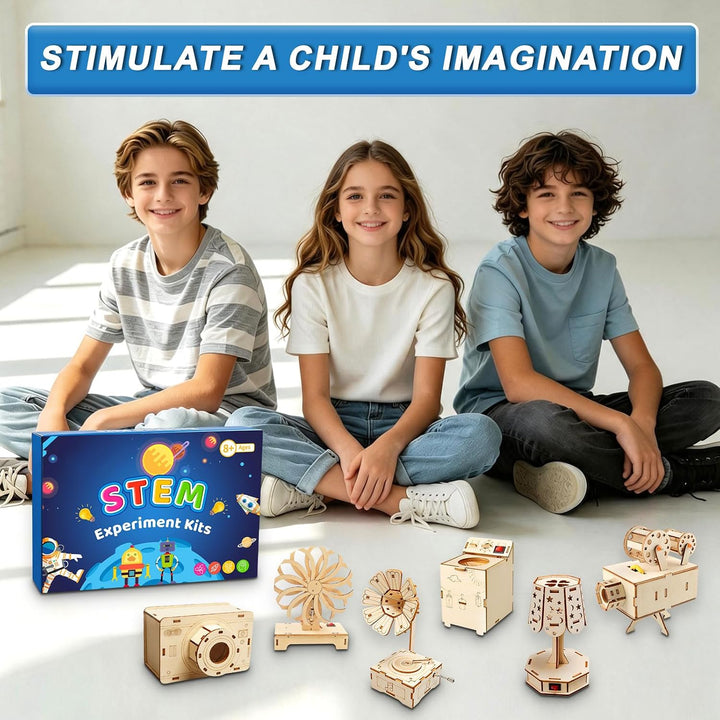6 Stück Experimente für Kinder ab 8+ Holzbausatz Kinder Experimentierkasten | STEM Elektronik Baukas