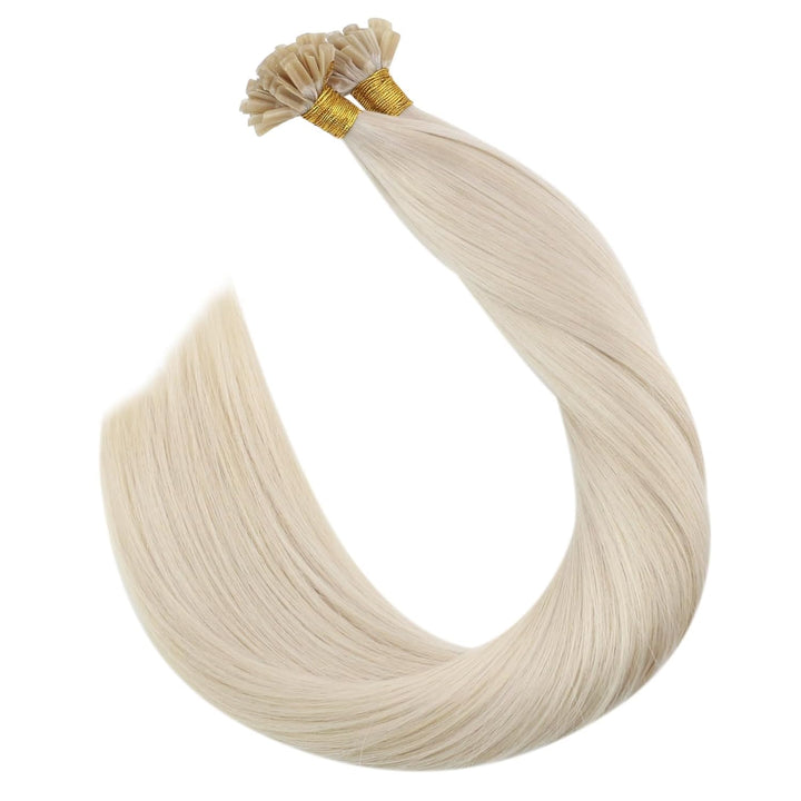 Ugeat Keratin Haarverlangerung Echthaar Bondings Nail Tip Weisse Blondine #60A Remi U Tips Pre Bonde