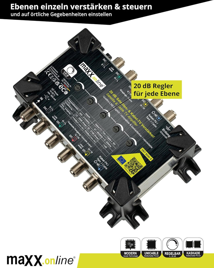Sat Verstärker & Antennenverstärker Kabelfernsehen DVB-C / T2 28 dB Verstärkung kaskadierbar, Sat Si