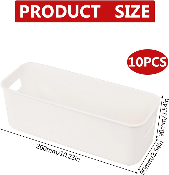 10 Stück Aufbewahrungsbox Kunststoff Weiss Aufbewahrungskorb mit Griffen 26,7x9,5x9 cm Küchenschrank
