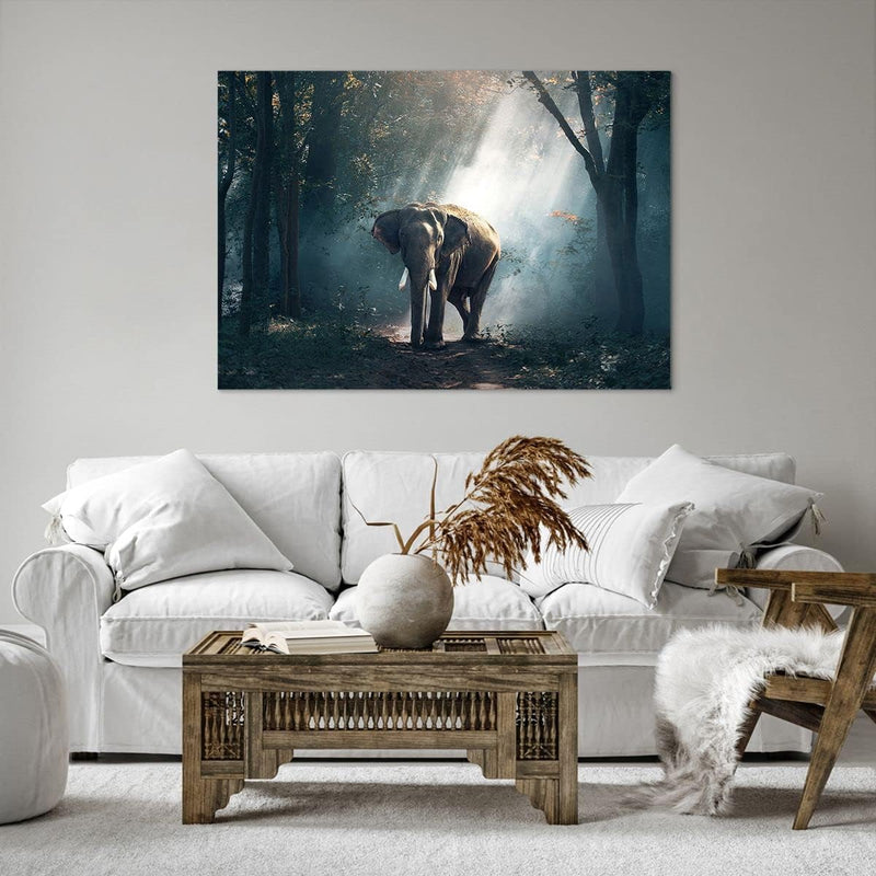 Bilder auf Leinwand 100x70cm Leinwandbild mit Rahmen elefant natur Gross Wanddeko Bild Schlafzimmer