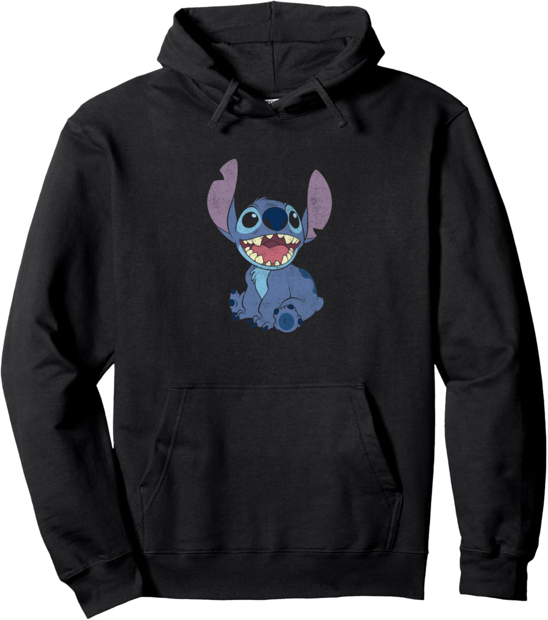 Disney Lilo & Stitch Sitting Smiling Distressed Mouth Open Pullover Hoodie