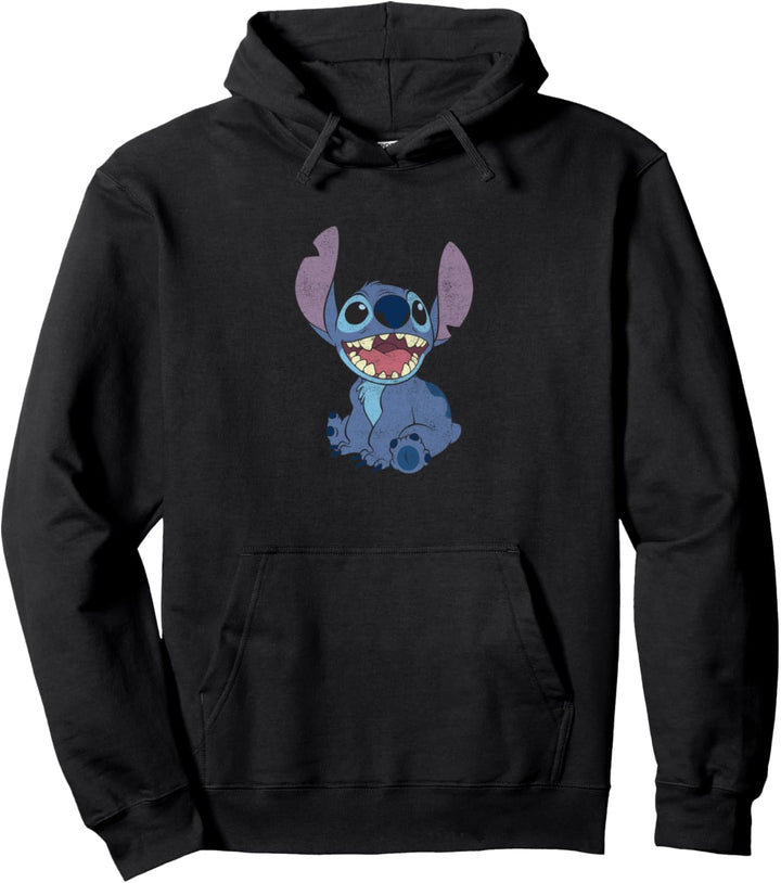 Disney Lilo & Stitch Sitting Smiling Distressed Mouth Open Pullover Hoodie