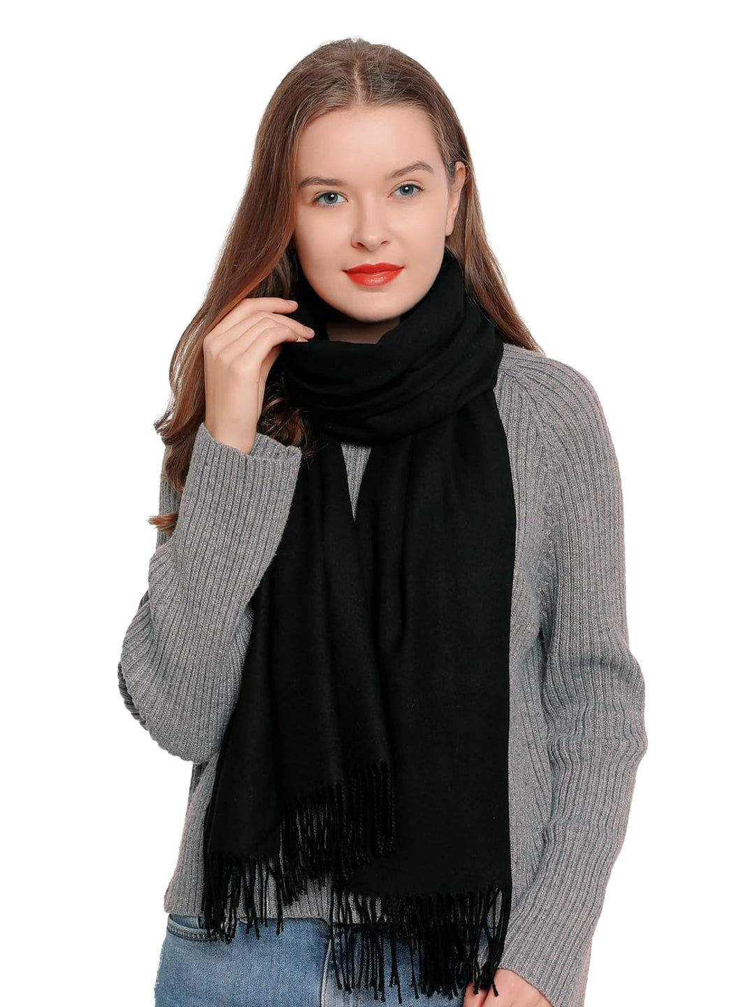 DonDon Schal Damen Winter Wollschal Winterschal warm weich 185 x 65 cm 1 Schwarz, 1 Schwarz