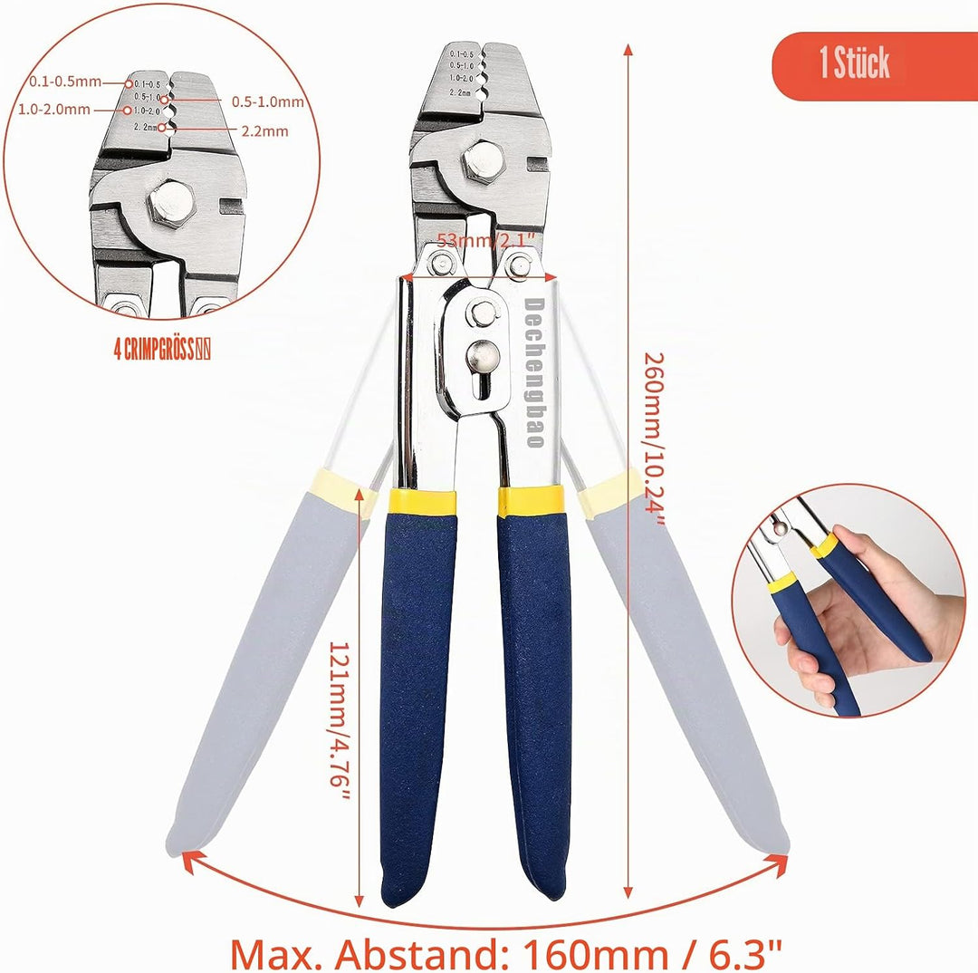 Drahtseil-Crimpwerkzeug, Kabel-Crimps bis 2,2 mm, Edelstahl-Draht-Crimpzange für ovale Aluminiumhüls
