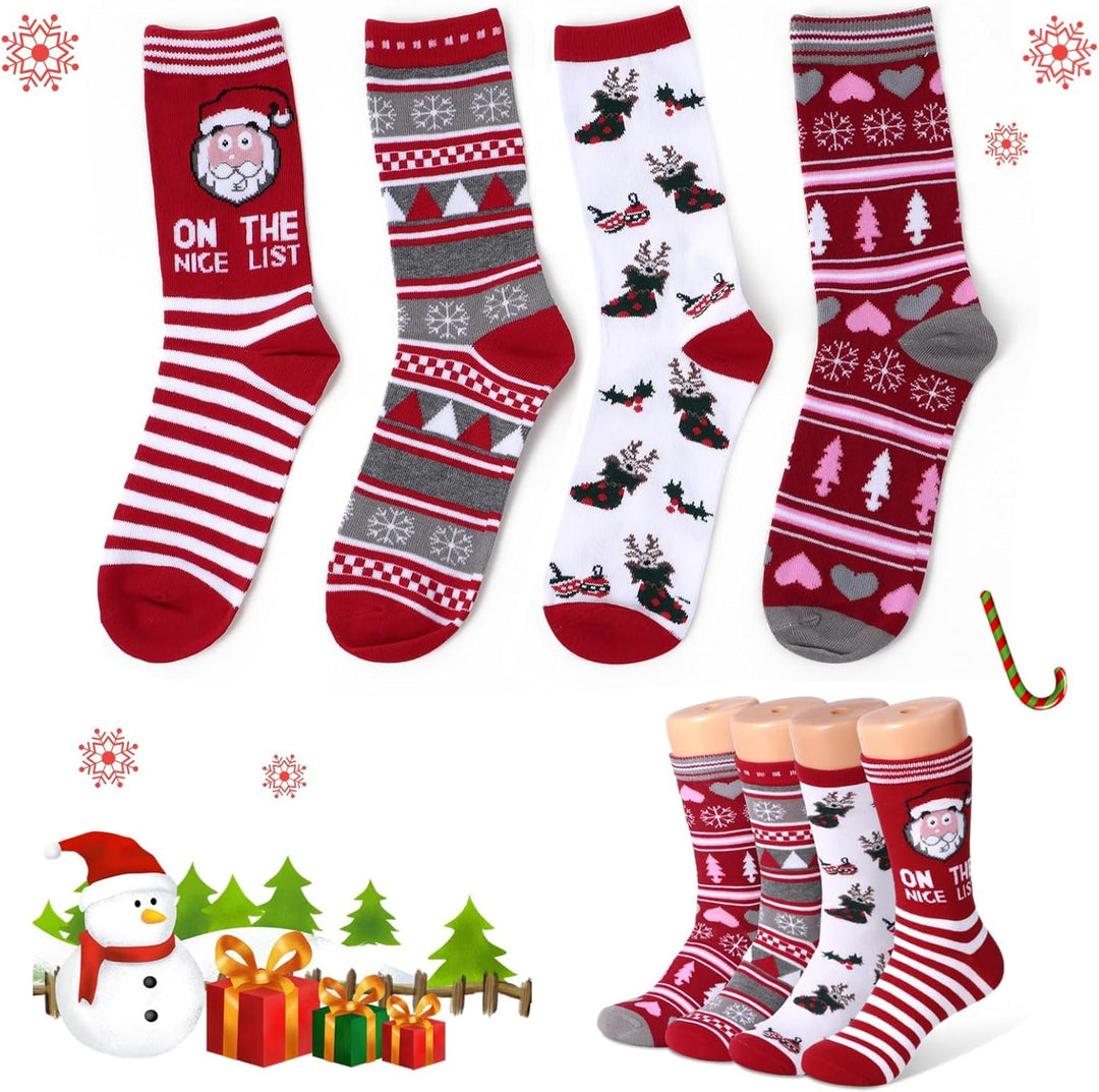 GEKMOR 4 Paar Weihnachtssocken, Warme Wintersocken Christmas Socks Damen Weihnachtsbaum Weihnachtsma