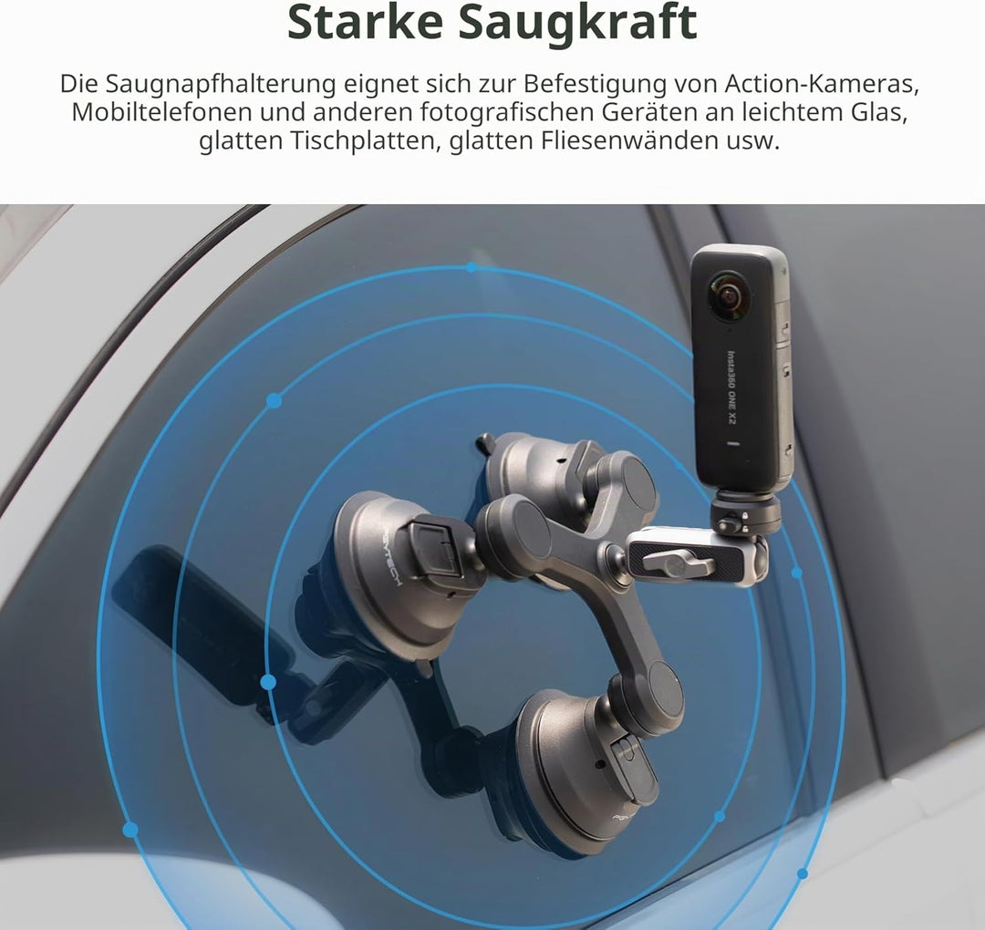 PGYTECH CapLock Dreifach-Saughalterung für DJI OSMO Action 4/3/2, Gopro Hero 12/11/10/9 mit 1/4"-20