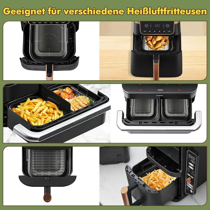 2er Set Glas Auflaufform für Airfryer mit Silikongriffen für Ninja Heissluftfritteuse Zubehör AF400E
