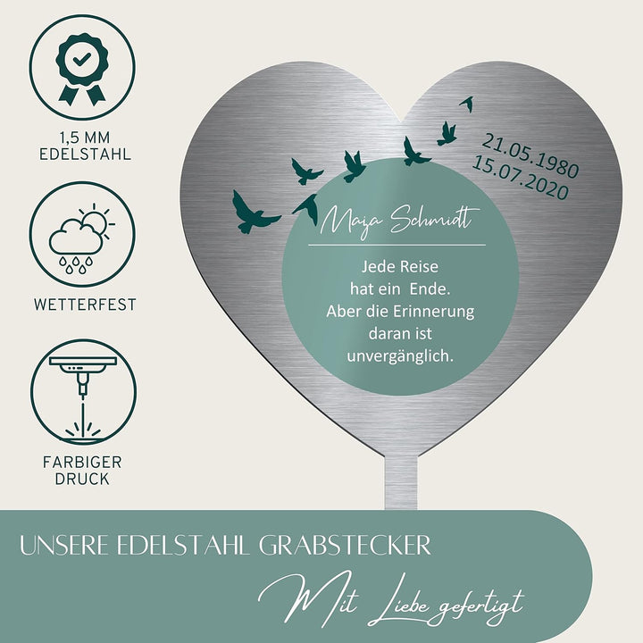 CHRISCK design Edelstahl Grabstecker - Blumenstecker - Gartenstecker | Personalisierte Metall Grabde