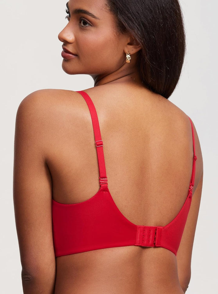 DOBREVA BH Damen ohne Bügel Push Up T Shirt BHS Gepolstert Bustier Soft Nahtloser 85D Lippenstift Ro