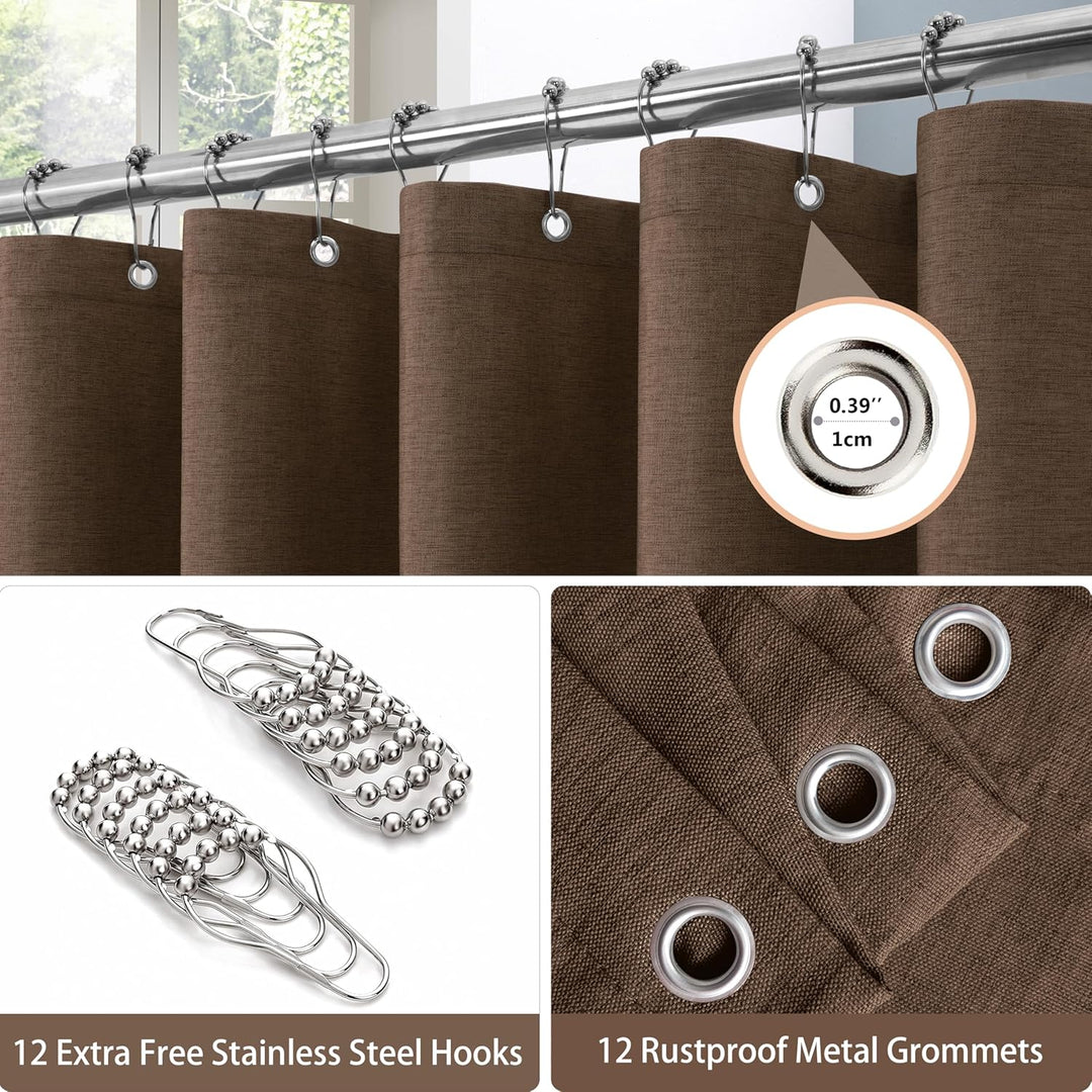 Duschvorhang Leinen mit Metall Duschvorhangringe Stoff Textil Badewannenvorhang Anti Schimmel Bad Vo