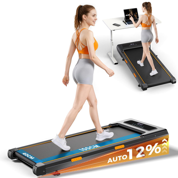 Walking Pad Steigung mit 12% Automatische, Dämpfung Laufbänder Schreibtisch mit Smart App, 2.5PS Mot