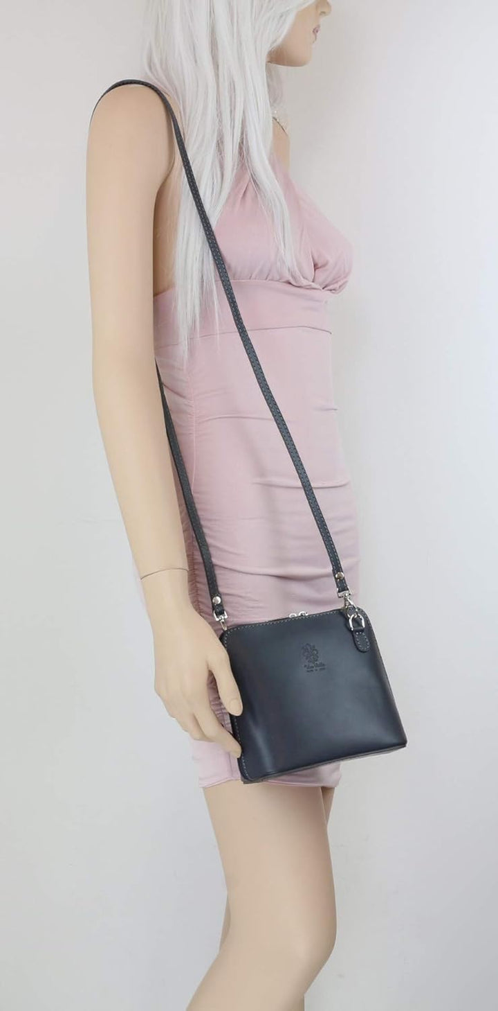 Girly Handbags Steife Umhängetasche aus Leder mit Schlangenhautmuster W 17, H 17, D 8 cm (W 6, H 6,