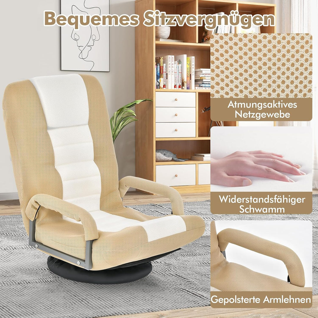 RELAX4LIFE Bodenstuhl Klappbar, Bodensessel mit 7-Fach Verstellbarer Rückenlehne &amp; 360° drehbarem So