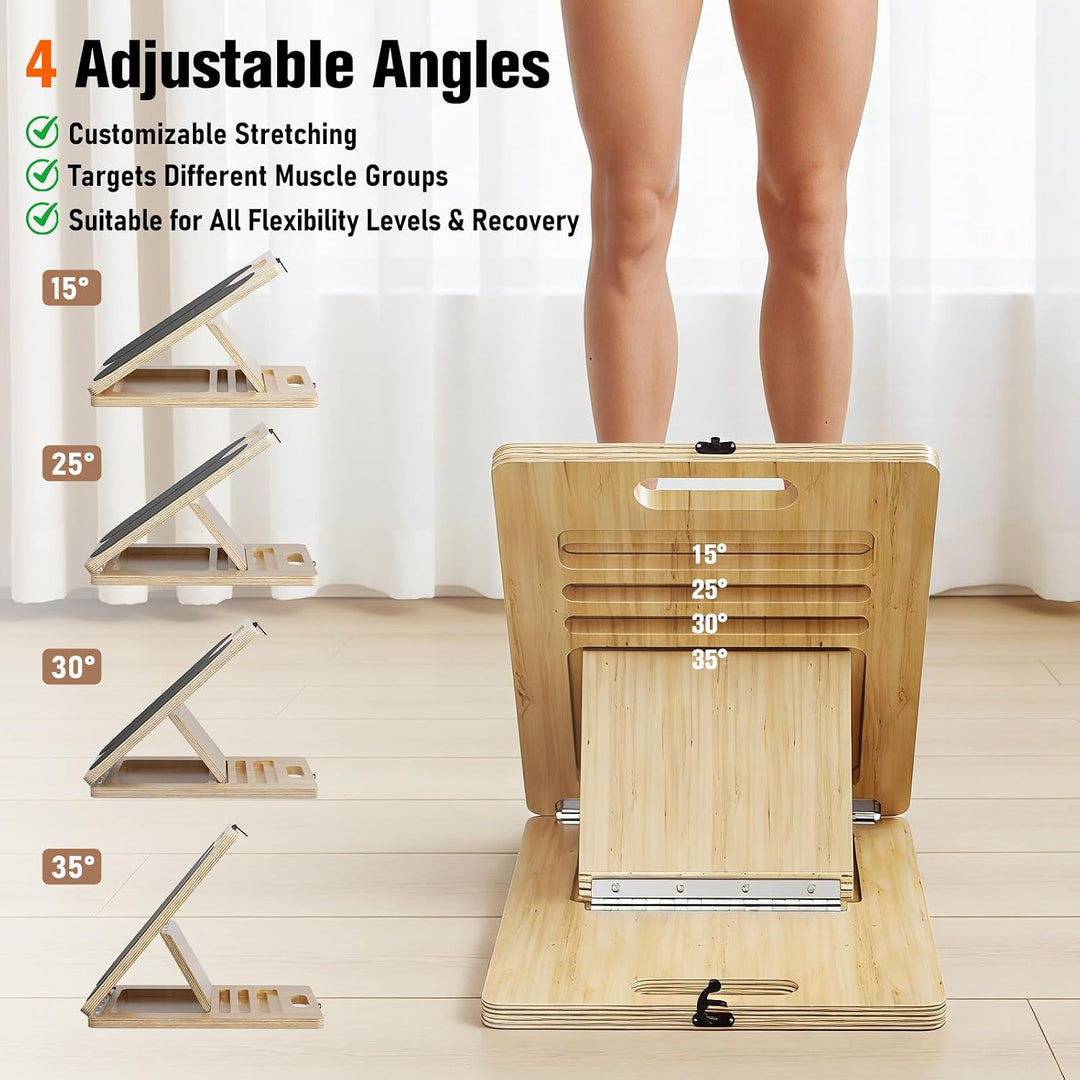 2-in-1 Wadendehner Schrägbrett aus Holz, Slant Board mit 5 Winkeln, Verstellbar Wadenstrecker mit Tr