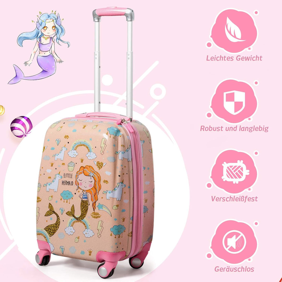 COSTWAY 2tlg Kinderkoffer + Rucksack, Kindertrolley aus Kunststoff, Kindergepäck, Kinder Kofferset H