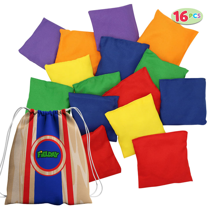 JOYIN 16 Cornhole Sitzsäcke zum Werfen Set 12x12cm Sitzsäcke Werfen 16Stk Bean Bags Wurfspiel Kinder