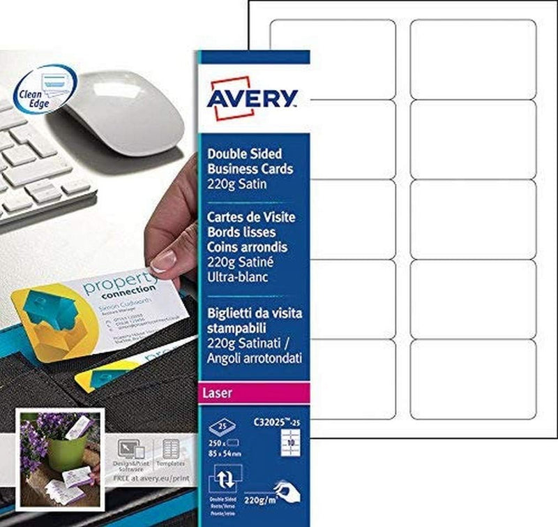 Avery Quick&Clean Visitenkarten doppelseitig bedruckbar für Laserdrucker mit abgerundeten Ecken