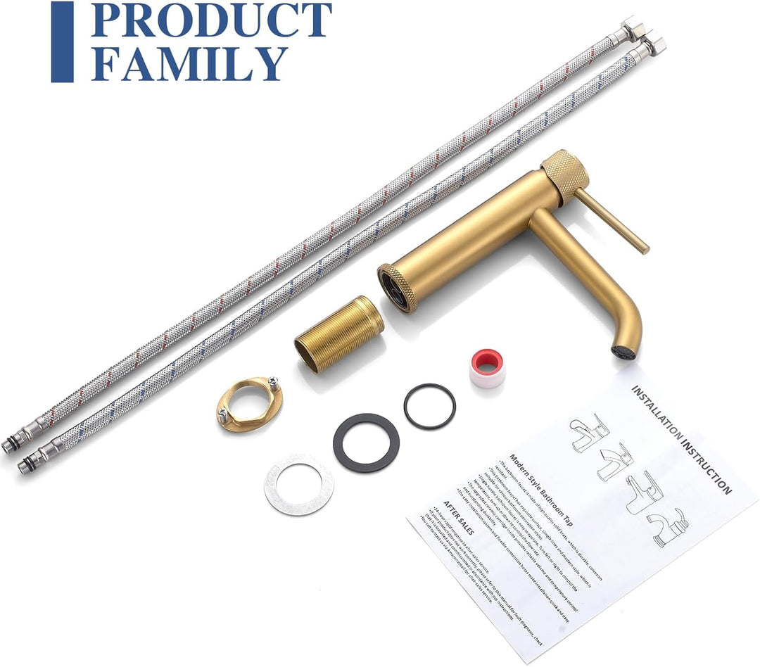 Wasserhahn Bad Waschtischarmatur Gold, Armatur Badezimmer mit Auslauf Höhe 105 mm, Einhebelarmatur G