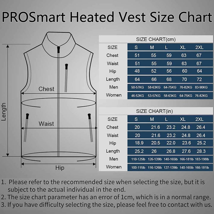 PROSmart Beheizbare Weste Leichtgewichts Fleece Beheizte Weste mit USB Akku, Unisex Grau, S
