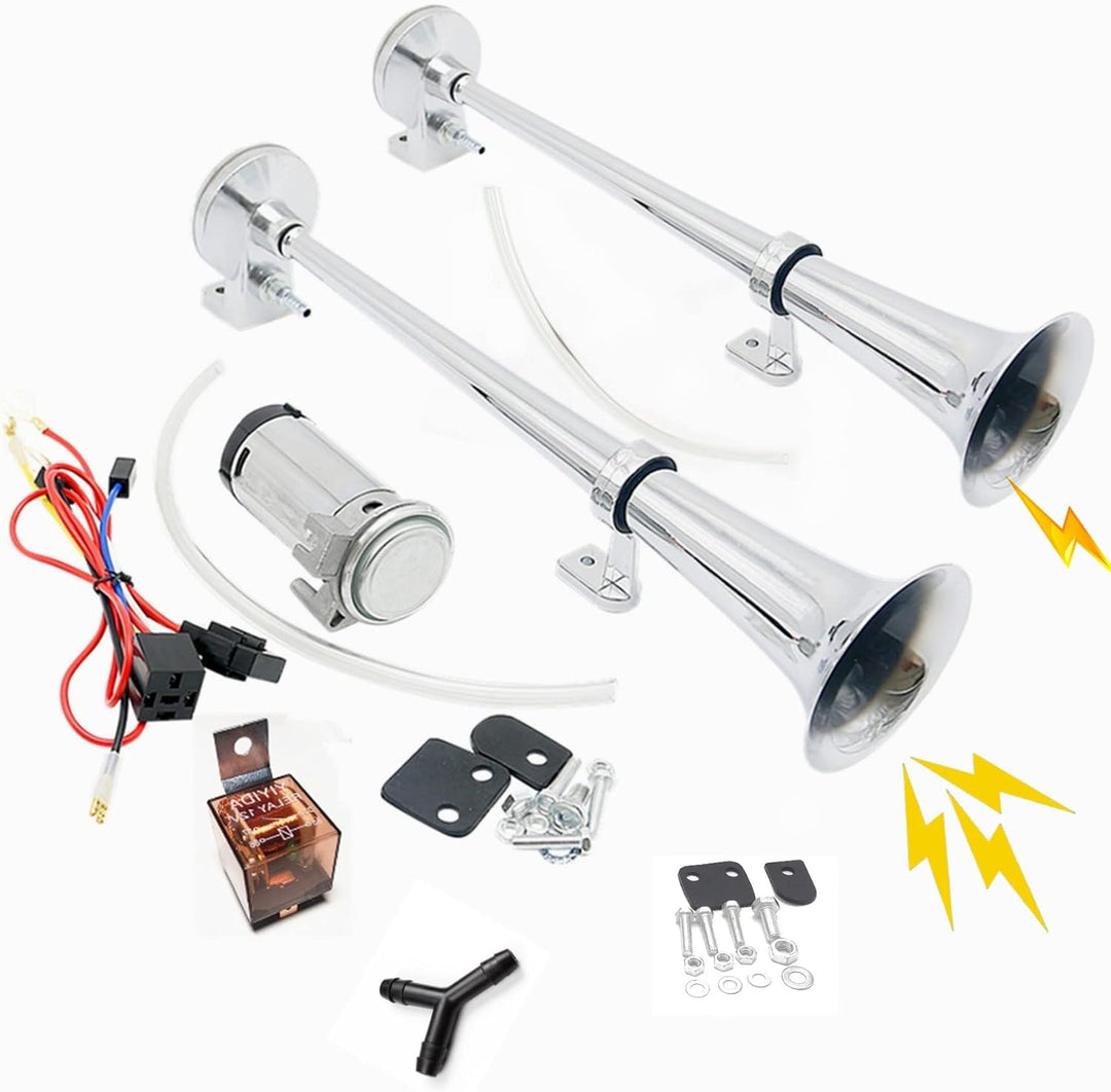 Lufthorn Car Horn Trompete LKW Hupe silber 165db Autohupe Schiff Horn 24V Bootshorn Chrom Zink Doppe