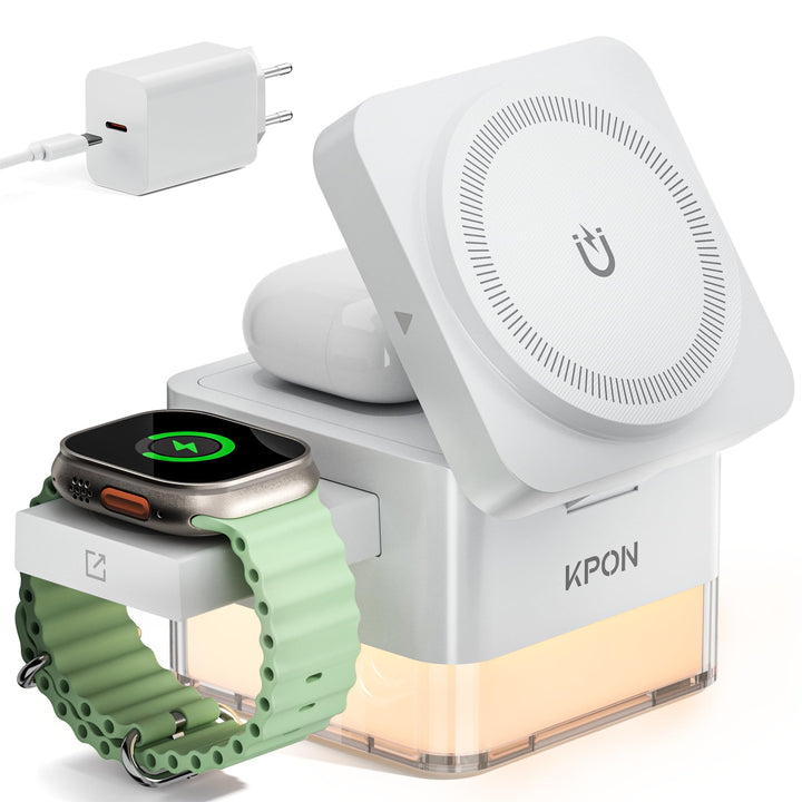 KPON Ladestation Apple Watch und iPhone für Magsafe, 3-in-1 Cube Induktive Ladestation mit Magsafe L