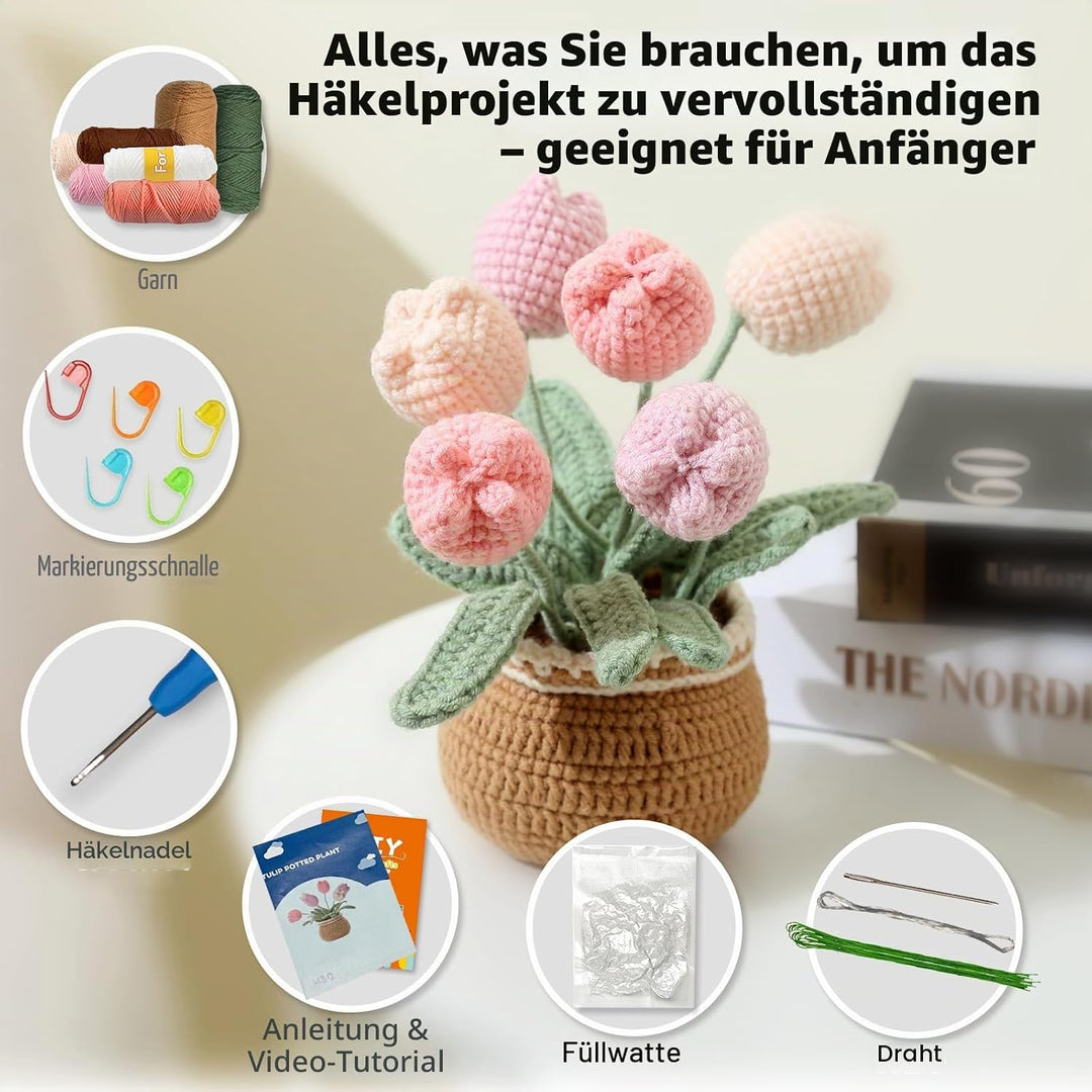 Ktmeor Häkel-kit für Anfänger, Häkel-Set für Absolute Neulinge mit Schritt-für-Schritt-Videoanleitun