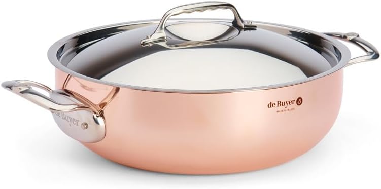 de Buyer - Konischer Bratentopf aus Kupfer PRIMA MATERA mit Henkel und Deckel aus Edelstahl - 28 cm