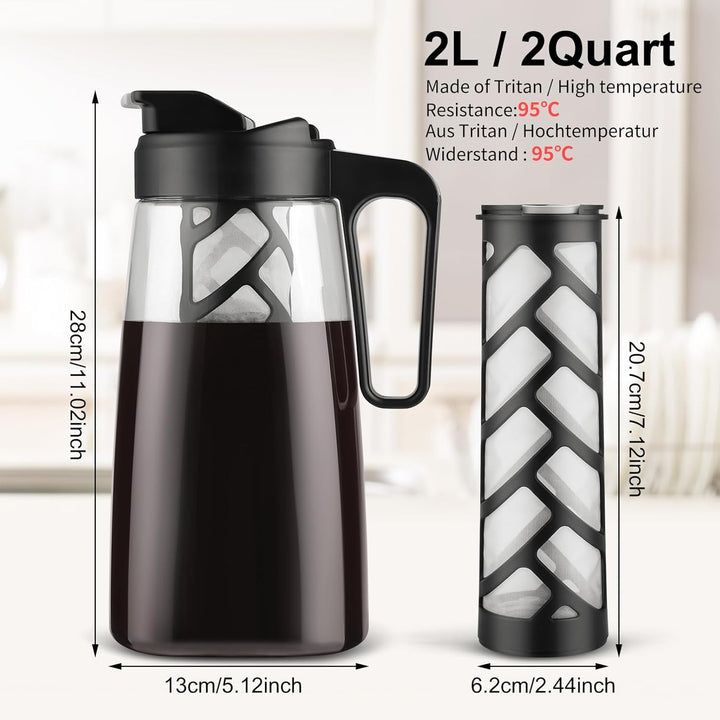 Sivaphe Cold Brew Coffee Maker Der filter kann wiederverwendet werden,BPA Free Tritan,2L, 2L