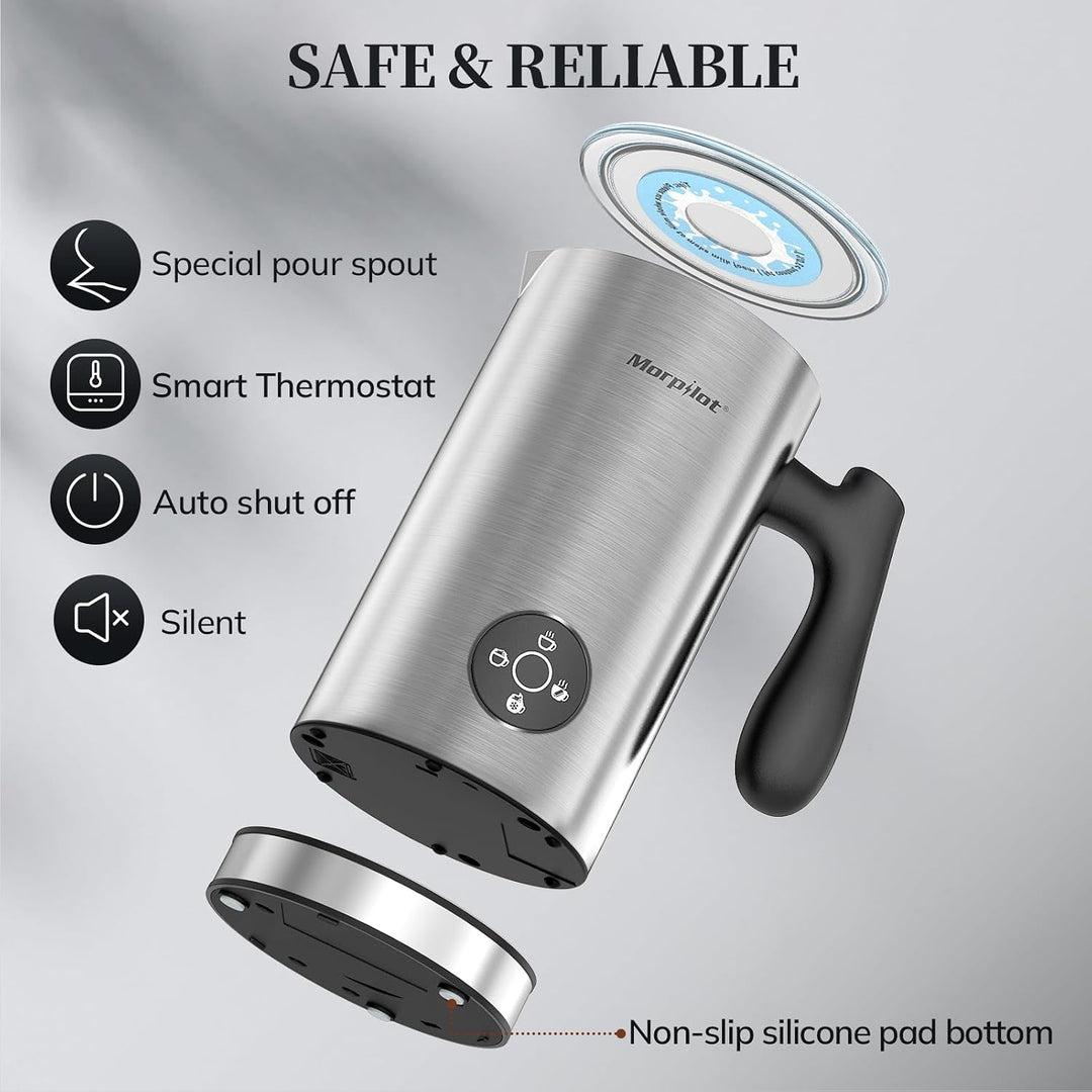 Morpilot Milchaufschäumer Elektrisch 4 in 1, 300ml, Milchschäumer für Heisser und Kalter Milchschaum