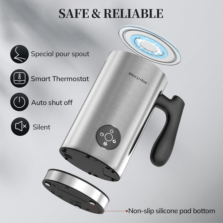 Morpilot Milchaufschäumer Elektrisch 4 in 1, 300ml, Milchschäumer für Heisser und Kalter Milchschaum