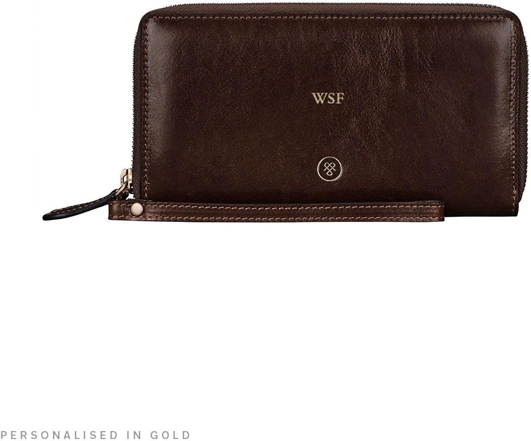 Maxwell Scott Italienische Damen Luxus Leder Clutch Meleto Dunkelbraun, Dunkelbraun